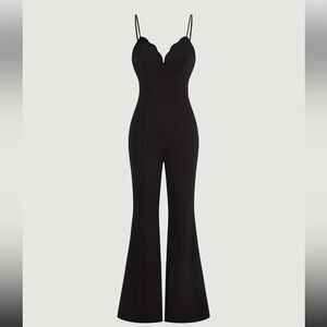 Black scallop trim cami flare jumpsuit Size Small